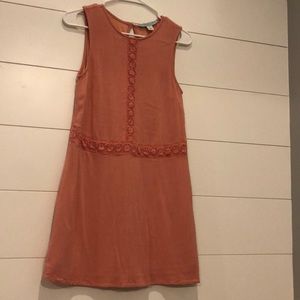 Linen shift dress with lace detail
